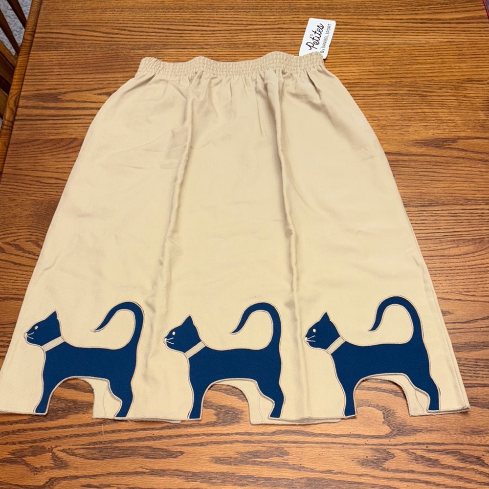 REAL VINTAGE Beige Skirt with Blue Cat Kitty Kitties Cats Design NEW M PM